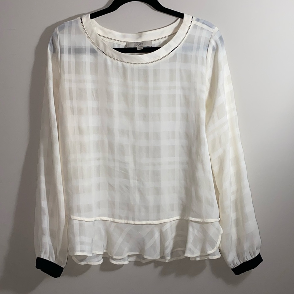 White sheer play loft top with black cuff sleeves